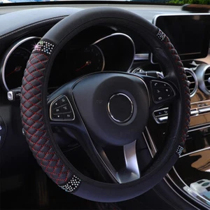 For 15''/38cm Car PU Leather Diamond Steering Wheel Cover Accessories Universal - Picture 1 of 8