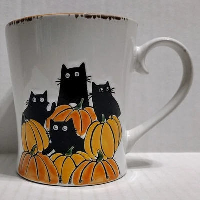 Spectrum Designz Black Cat Pumpkin Fall Halloween Ceramic Mug 16oz NWOT - Image 1 of 4