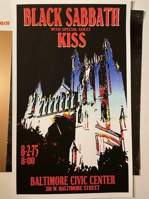 BLACK SABBATH Concert Poster  w/ KISS Baltimore 1975 2nd Print - Image 1 of 4