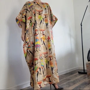 GoddessWinlar African American Multicolor Yellow Beige Long Caftan Dress OneSize - Picture 1 of 8