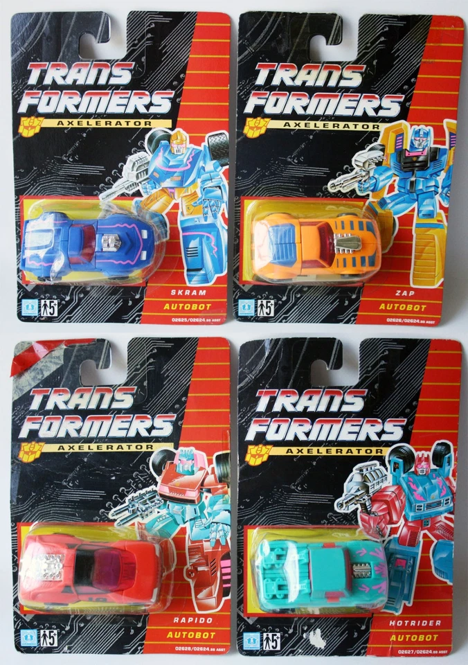 4x VINTAGE 1992 TRANSFORMERS G1 AXELERATOR SKRAM ZAP RAPIDO HOTRIDER NEW SEALED! - Image 1 of 4