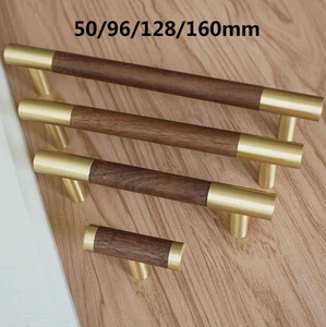 Brass Walnut Drawer Pulls Handles Kitchen Cabinet Pulls Dresser Knob Solid Wood - Picture 1 of 13