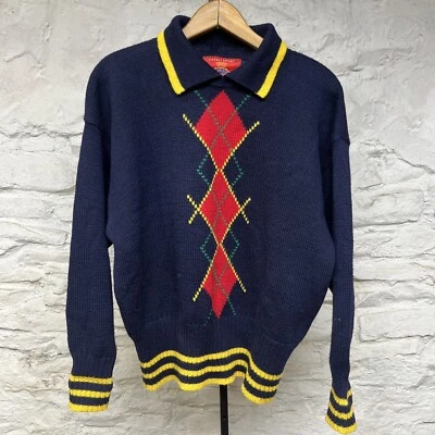 Espirit Sport Knit Wool Collared Argyle Pullover Sweater Preppy Vintage 90s - Image 1 of 4