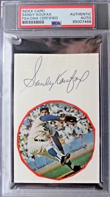 Sandy Koufax Dodgers HOF Signed 3x5 Autograph Index Card Newspaper Cut Auto PSA - Image 1 of 4