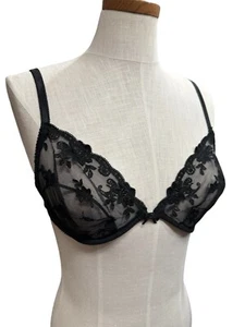 Ralph Lauren Black Sexy Unlined Underwire Bra Mesh Floral 34C - Picture 1 of 8