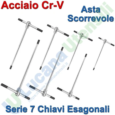 Set Kit Serie 7 Chiavi Esagonali a T FERVI con Asta Scorrevole Acciaio Cr-V 0400 - Immagine 1 di 2