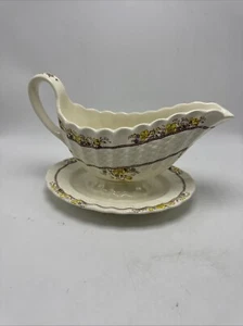 Copeland Spode "Buttercup" Gravy Boat With Attached Plate Vintage England - Picture 1 of 16