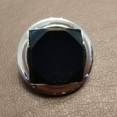 7/8 inch Round Metal Button w/ Plastic Black Square Insert - Image 1 of 3