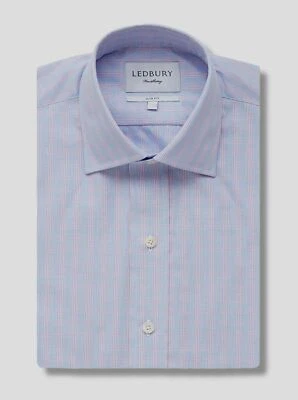 $145 Ledbury Men Slim-Fit Blue Plaid Long-Sleeve Button Top Dress Shirt Size 17 - Image 1 of 3