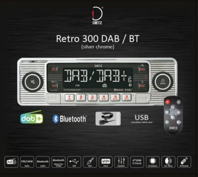 Dietz Retro Look Autoradio DAB+ BT USB Fernbedienung RETRO300DAB/BT chrom  - Bild 1 von 4