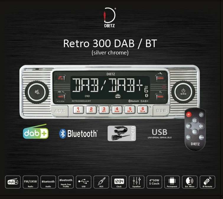 Dietz Retro Look Autoradio DAB+ BT USB Fernbedienung RETRO300DAB/BT chrom  - Bild 1 von 4