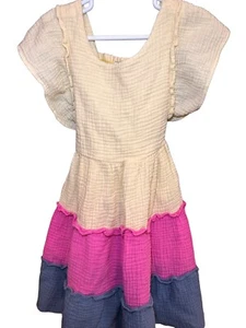 Bonnie Jean Girls Size 7 Sundress Waist Tie Color Block Yellow/Pink/Blue - Picture 1 of 8