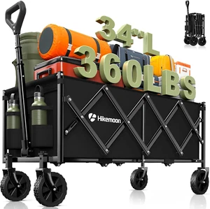 WAGON PULL CARTS 34'' Extra Long Collapsible Foldable 360 LBS Capacity - Picture 1 of 15