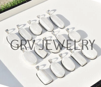 Lote al por mayor de 20 colgantes de piedras preciosas ásperas de selenita superposición de plata 925 wh-42 Foto 1 de 4