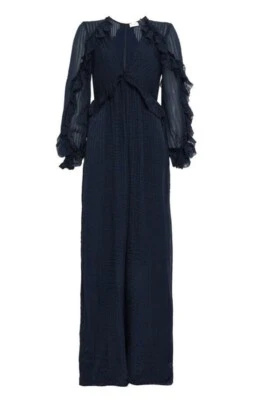 NUEVO CON ETIQUETAS ZIMMERMANN Folly Mono Plumoso Azul Marino Rayas Seda - Talla 3 (Aus 14) - $950 Foto 1 de 4