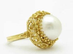 14k or Jaune & Mabe Perle Victorien Motif Dôme Rond Vintage de Valeur Bague - Bild 1 von 1