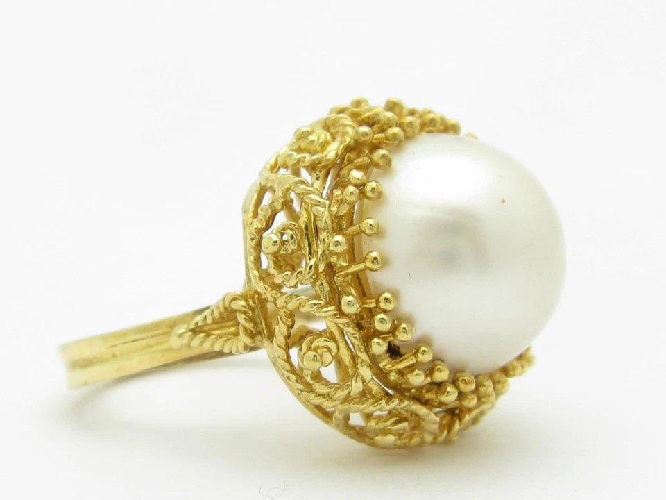 14k or Jaune & Mabe Perle Victorien Motif Dôme Rond Vintage de Valeur Bague - Bild 1 von 1