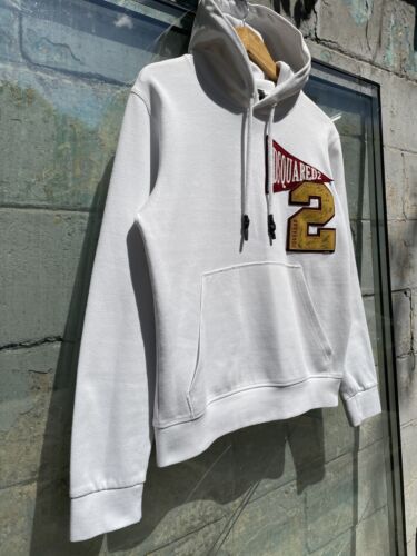 Felpa con cappuccio pullover bianco logo grande Dsquared2 taglia M made in Porgutal