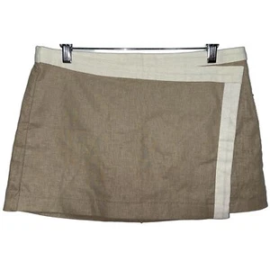 Abercrombie & Fitch Tan White Linen Wrap Mini Skort Mini Skirt Womens Size Small - Picture 1 of 8