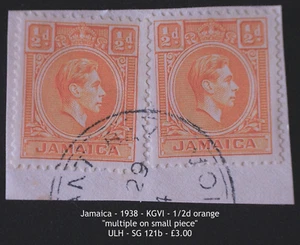 Jamaica - 1938 - KGVI - 1/2d orange - Used multiple on small piece - SG 121b - Imagen 1 de 2