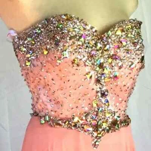 DANCING QUEEN Prom Strapless Long Maxi Dress Rhinestones Corset Off Shoulder S - Picture 1 of 13