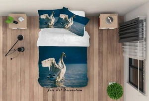 3D Schwan Einfach Blau Steppdeckenbezüge Bettbezüge Set Bettwäsche - Bild 1 von 7