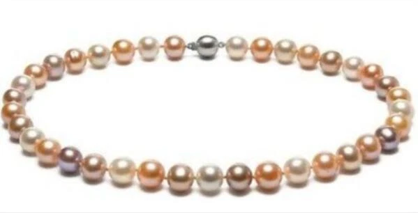 18"7-9mm natural south sea genuine white pink multicolor round pearl necklace 5A - Image 1 of 1