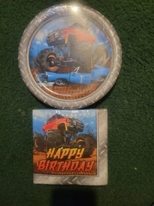 Monster Jam Happy Birthday Lunch Napkins 20 ct & Plates 18 - Picture 1 of 3