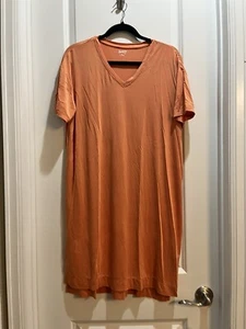Duluth Trading Orange T-Shirt Dress Vneck Short Sleeve Hi/low Hem Length 37” Med - Picture 1 of 7