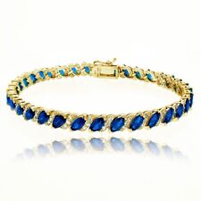 Created Blue Sapphire & White Topaz Tennis Bracelet in Gold Plated 925 Silver