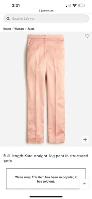 J.Crew 女式 Kate BM770 浅粉色缎面裤子高腰直筒 6 码 — 第 1/4 张图片