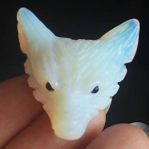 Hand carved crystal white opalite wolf head pendant bead for necklace 1.5'' - Picture 1 of 6