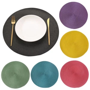 Woven Table Place Mats Large Round Place Mat Dining Tableware Washable Mat 38cm - Picture 1 of 33