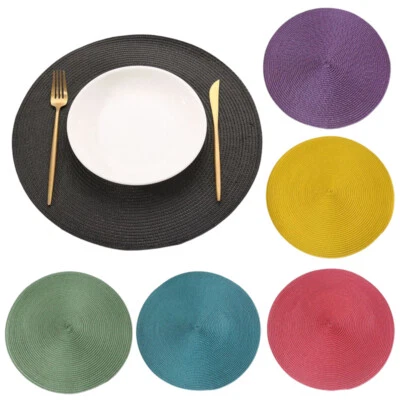 Woven Table Place Mats Large Round Place Mat Dining Tableware Washable Mat 38cm - Image 1 of 4