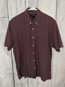 Brooks Brothers Short Sleeve Oxford Button Front Shirt Maroon Check Men's Medium - Picture 1 of 5