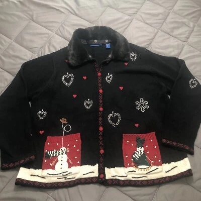 Suéter Chaqueta Cárdigan Muñeco de Nieve Vintage Piel Sintética Cuello Extraíble XL Copos de Nieve Foto 1 de 4