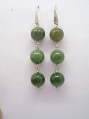 Orecchini pendenti con GIADA naturale e ARGENTO 925 - amo - pietra dura - - Immagine 1 di 3