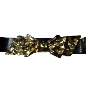 VTG Mimi Di N Bow Belt 1986 Gold Interlocking Front Clasp Statement Belt Buckle - Picture 1 of 10