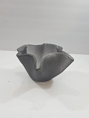 Dark Gray Black Dotted Art Glass Handkerchief Bowl Matte Finish 4" - Image 1 of 4
