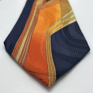 Vitaliano Pancaldi Italien Seidenkrawatte Abstrakt Orange Gold Marine 62x4" Extra Lang Vintage - Bild 1 von 20
