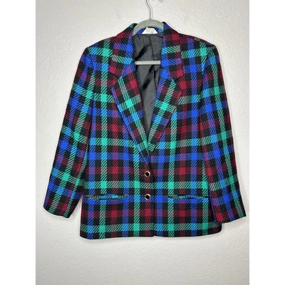 Blazer de lana a cuadros vintage años 90 azul verde rojo ropa de trabajo profesional para mujer talla 10 Foto 1 de 4