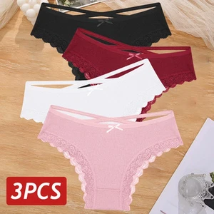 Cotton Brazilian Panties Low Rise Women Lace Hollow Soft 3 Pieces S To XL - Picture 1 of 22