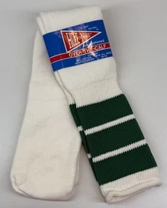 Vtg 80s Green Striped Tube Socks Hole In None White USA 10-14  23" Long NEW - Picture 1 of 7