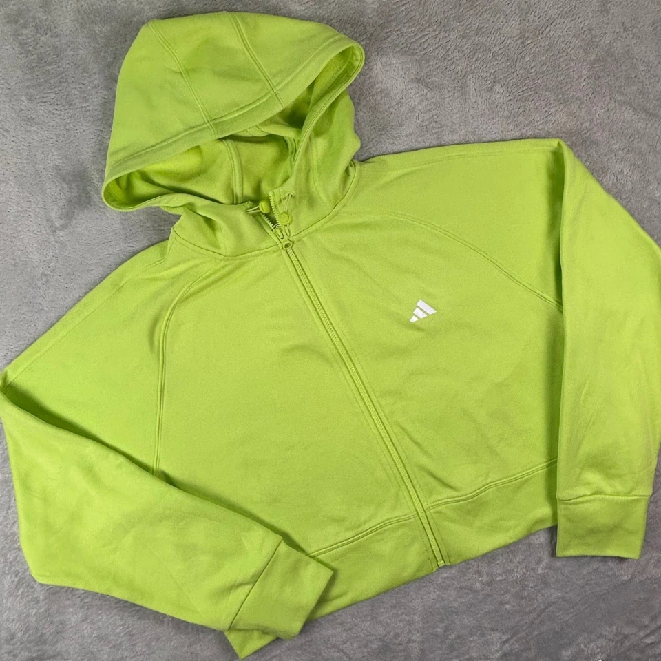 Adidas Para Mujer Aeroready Cremallera Sudadera con Capucha L Pulso Lima Recortada Camiseta con Capucha Nueva con Etiquetas Foto 1 de 4