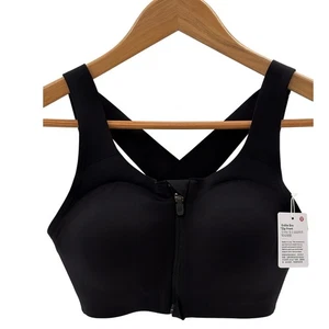 Lululemon Sports Bra Enlite Weave Back Zip Front Women 34B Black Run New - Picture 1 of 9
