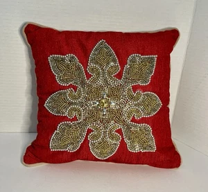 BELLA LUX Almohada Roja Cuentas NAVIDAD Vacaciones Dorado 12 x 12 Decorativo Precioso - Imagen 1 de 9