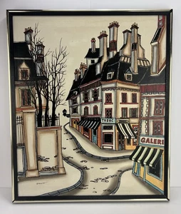 Arte de pared firmado por escena de Marcel Barrat Paris vintage 25 pulgadas - Imagen 1 de 24