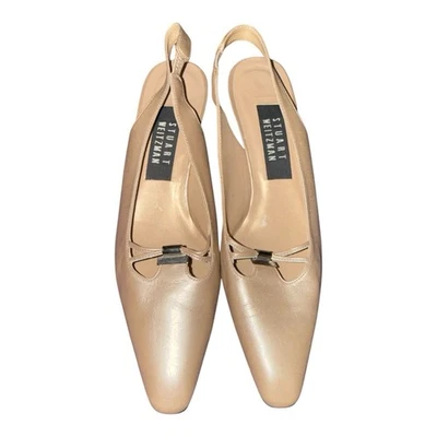 STUART WEITZMAN Metallic Tan Leather Slingback Pump Kitten Heel Size 7 - Image 1 of 4