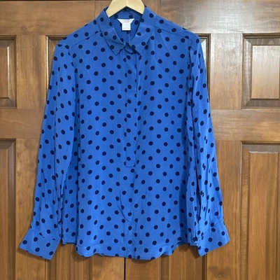 NWT Joe Fresh 100% Silk Blue Polka Dot Long sleeve Blouse top Women’s Size XL - Image 1 of 4