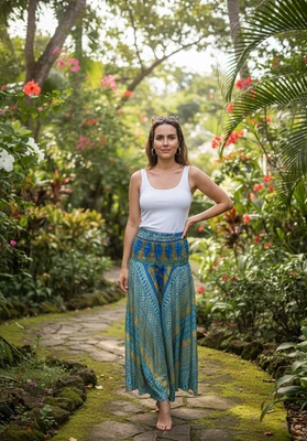 Handcrafted Sky Blue Boho Palazzo Pants – Breezy Elegant & Wide-Leg Style SM - Image 1 of 4